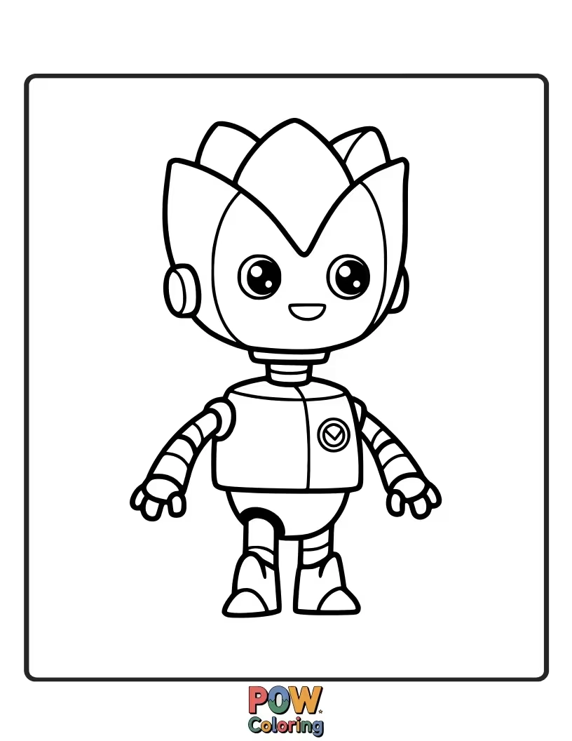Free coloring page of A friendly robot with tulip-shaped features. A unique blend of nature and technology for creative coloring.