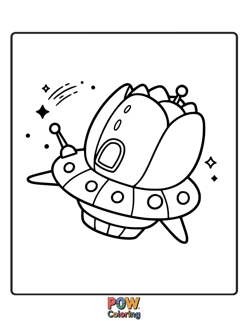 Free coloring page of A tulip astronaut exploring a planet with tulip-shaped plants. An out-of-this-world coloring adventure awaits.