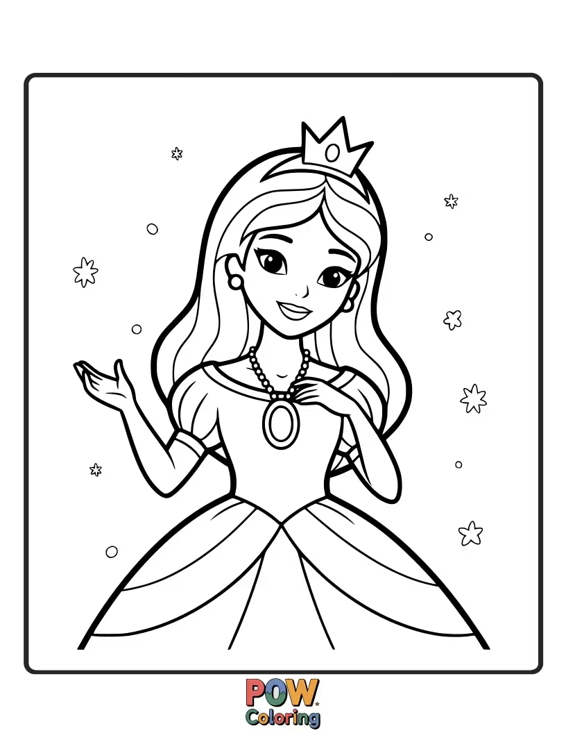 Free coloring page of A free-spirited princess wearing a vibrant turquoise pendant, inspired by nature.