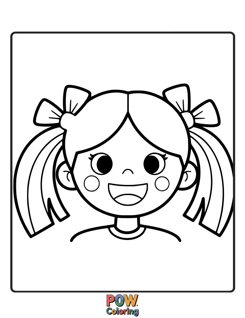Free coloring page of Two cheerful pigtails, each with a tiny, smiling face peeking out.