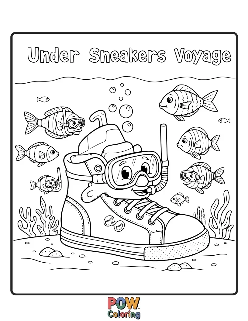Free coloring page of The sneakers is having a under water voyage fun with his under water pals.