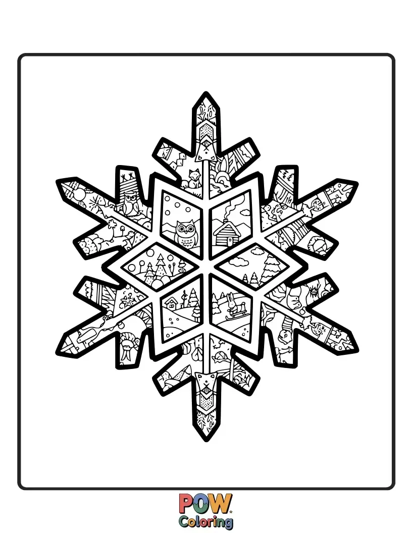 Free coloring page of Abstract designs featuring unique, geometric snow crystal formations, offering a modern and artistic coloring experience.