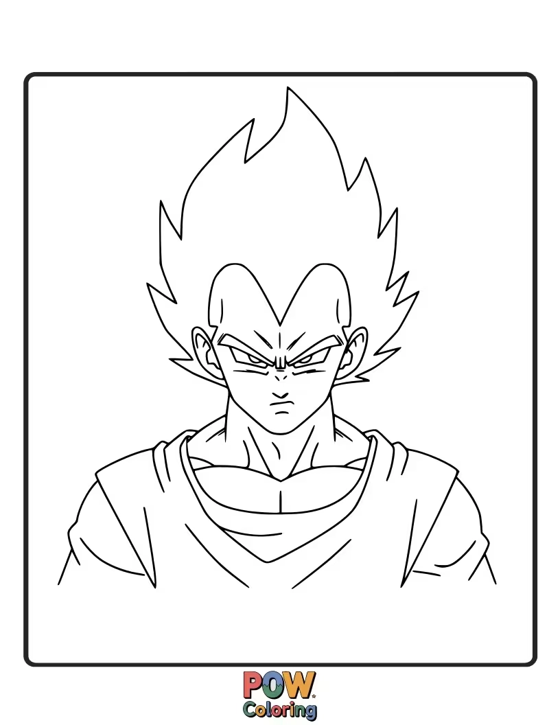 Free coloring page of Vegeta with a defiant gaze, challenging all.