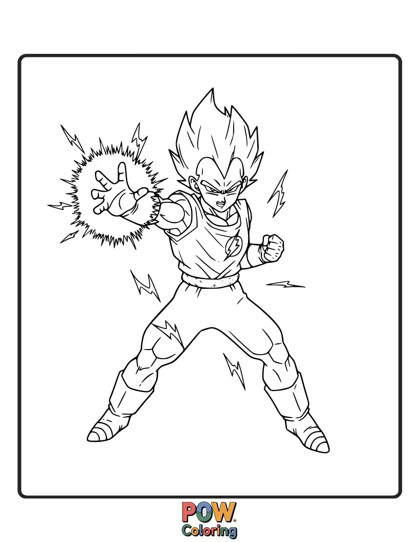 Free coloring page of Vegeta charging his powerful Final Flash attack.