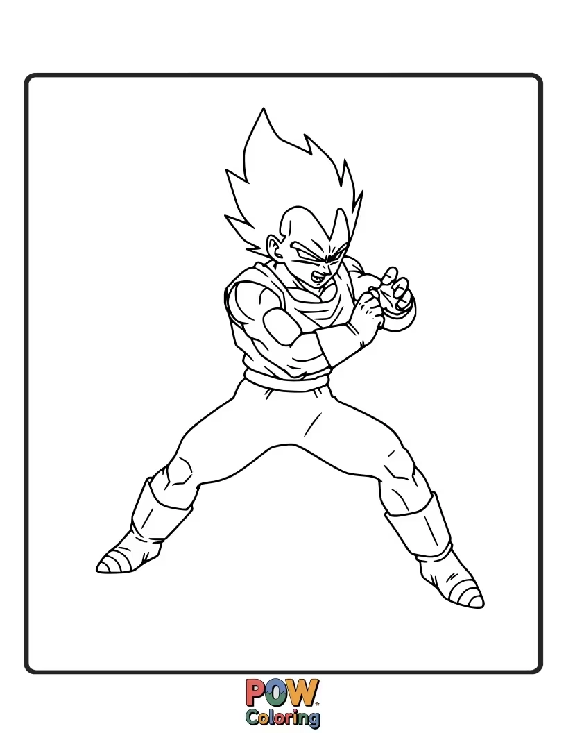 Free coloring page of Vegeta in a focused training pose.