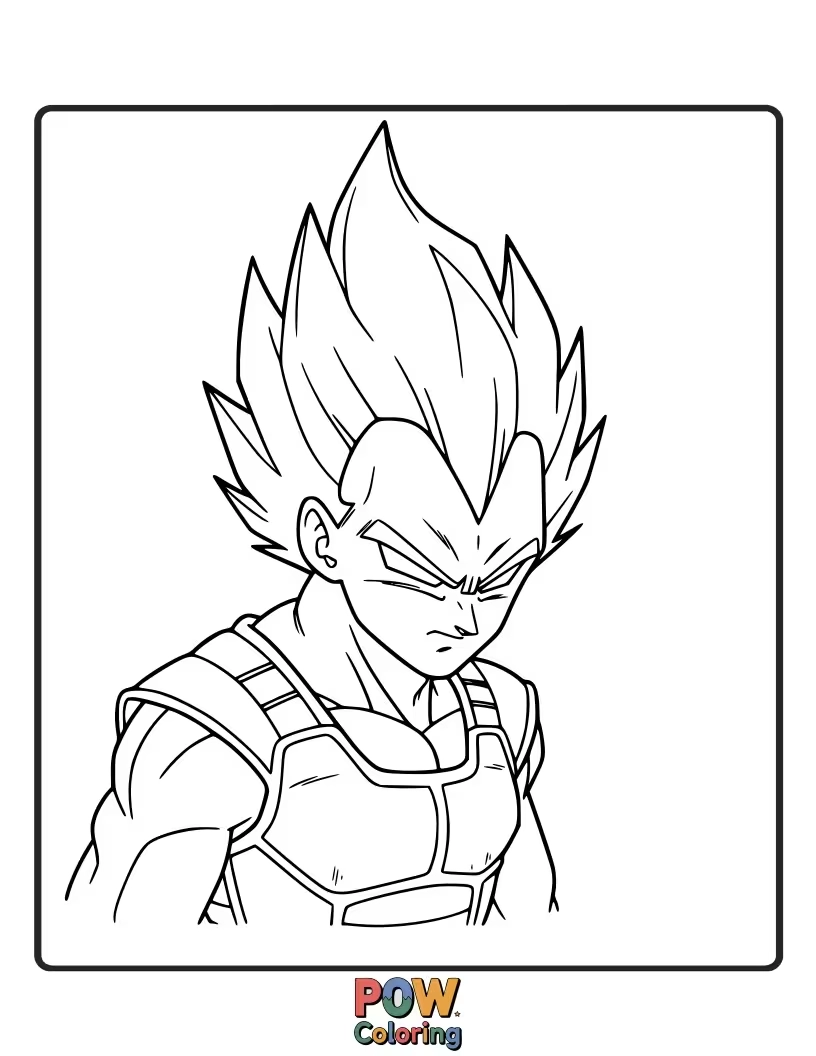 Free coloring page of Vegeta’s iconic scowl, a simple drawing.