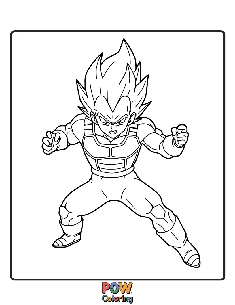 Free coloring page of Vegeta preparing an attack, energy building.