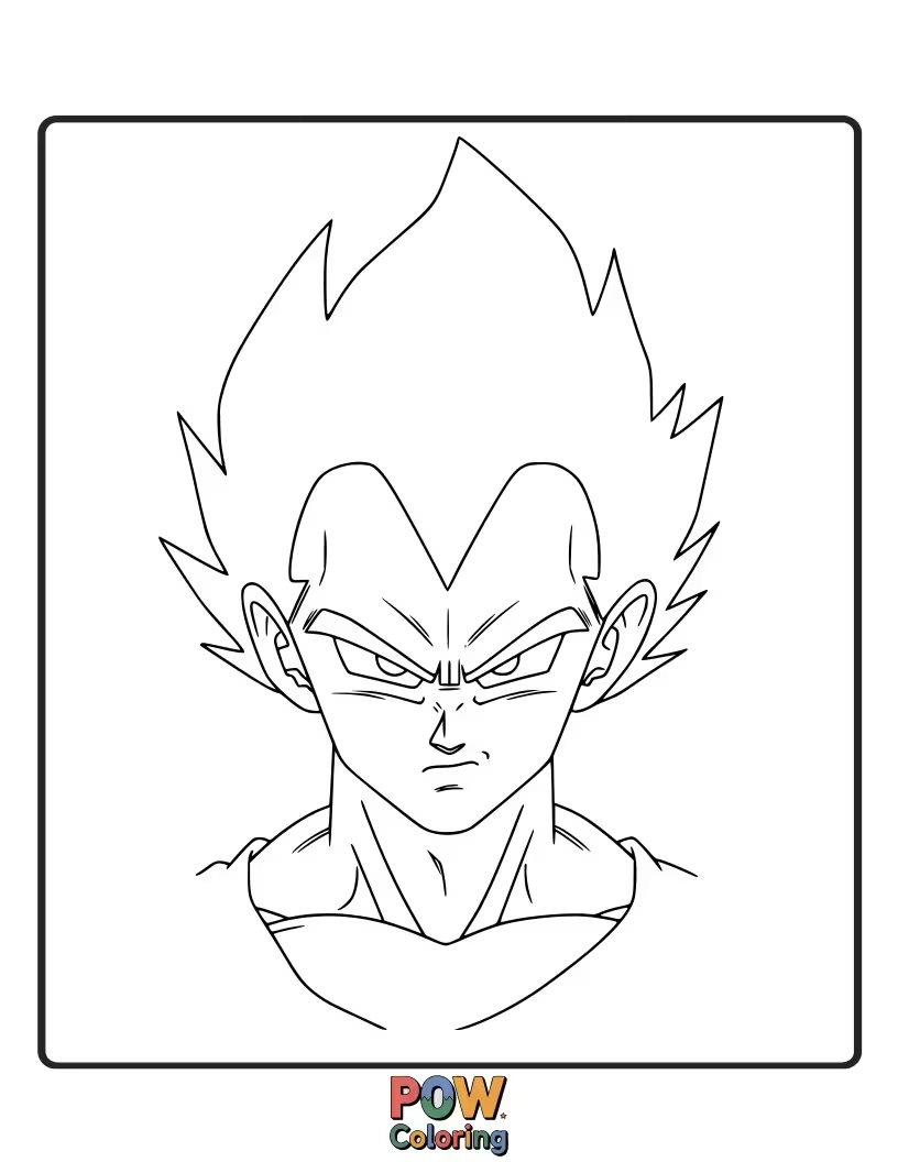 Free coloring page of Vegeta wearing a scouter, looking intently.