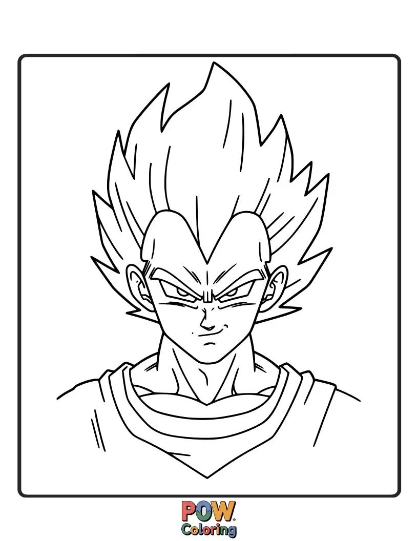 Free coloring page of Close-up of Vegeta’s stern face and eyes.