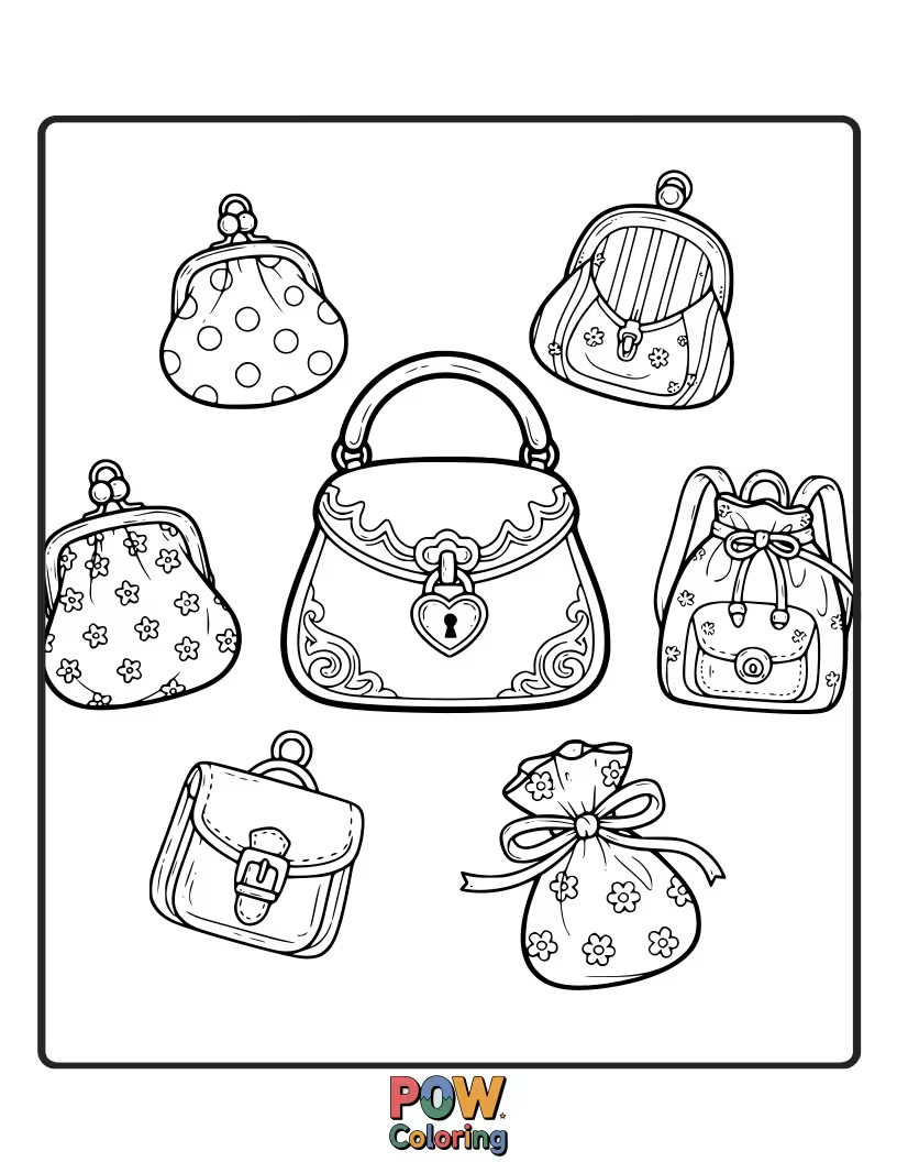Free coloring page of Elegant bags with classic designs and intricate details, reminiscent of vintage styles for a timeless and beautiful creation.