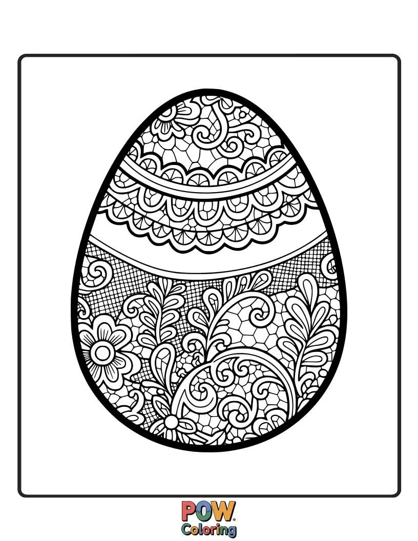 Free coloring page of An egg decorated with delicate, intricate lace patterns, offering a beautiful and sophisticated coloring challenge.
