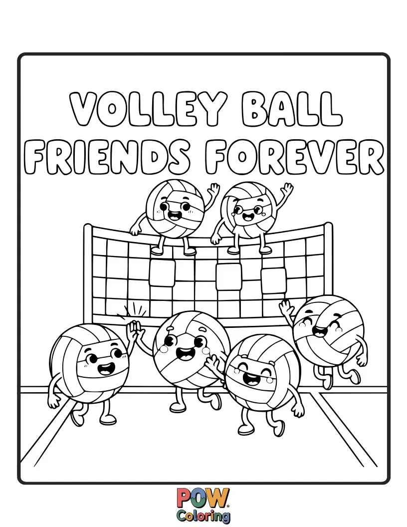 Free coloring page of Cute animals playing volleyball together on a sunny beach, sharing laughs and high-fives.