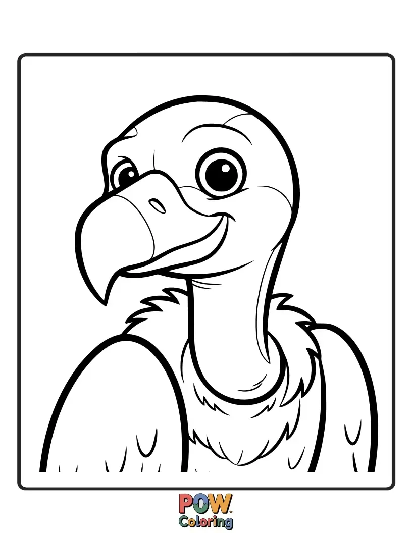 Free coloring page of A sweet vulture with large, expressive eyes, looking curiously at a fluttering butterfly.