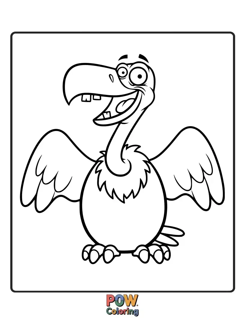 Free coloring page of A silly vulture sticking its tongue out playfully, with a wide, toothy grin.