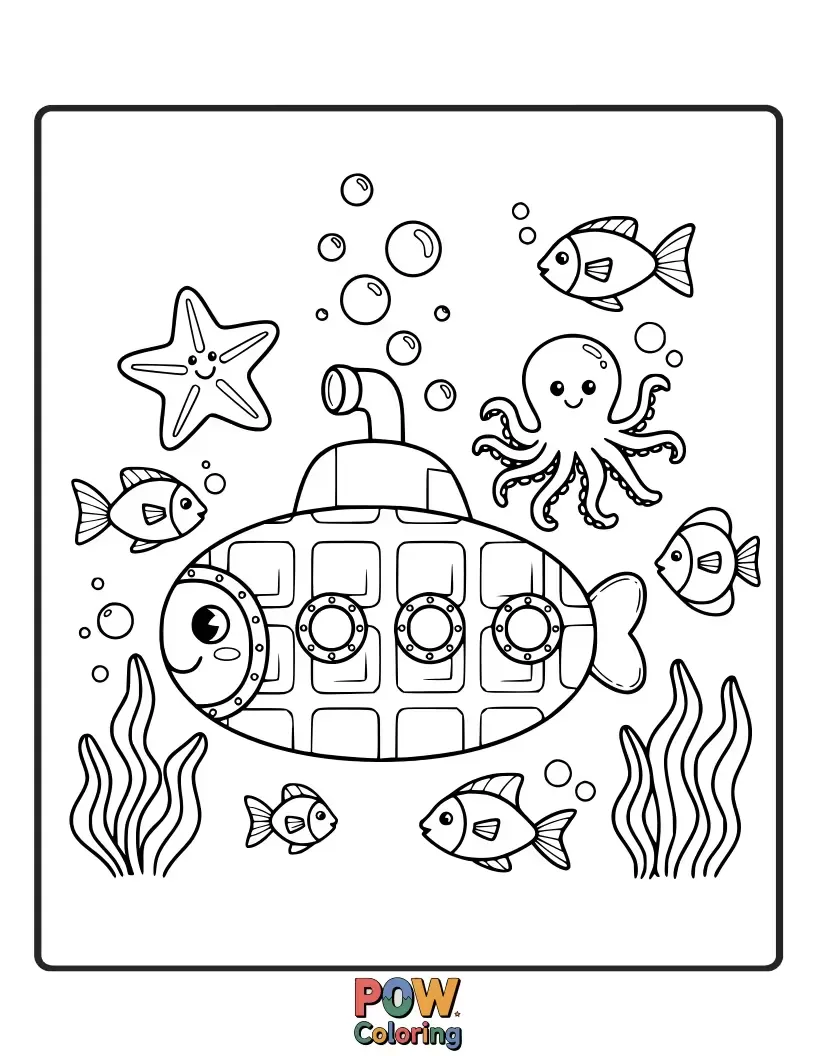Free coloring page of Dive deep into deliciousness with a waffle coral reef, surrounded by playful syrup sea creatures and bubbly batter.