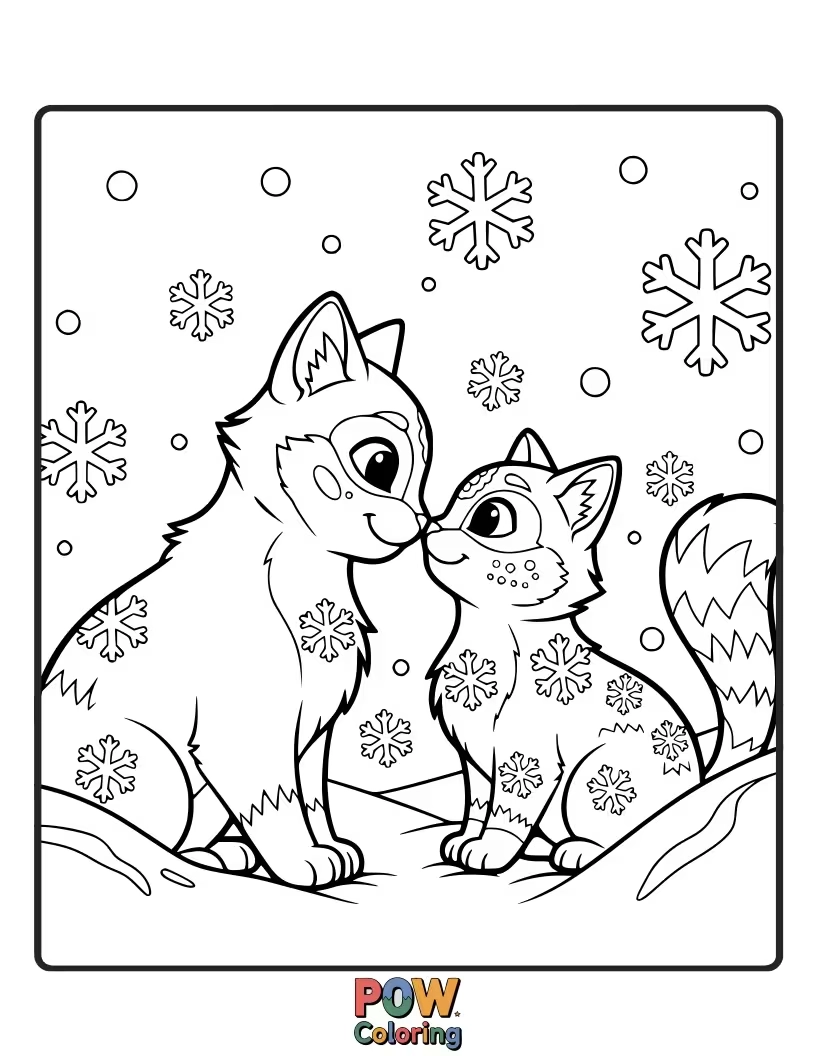 Free coloring page of A delicate warrior cat catching a single, perfect snowflake on its nose with a look of wonder. Winter magic.