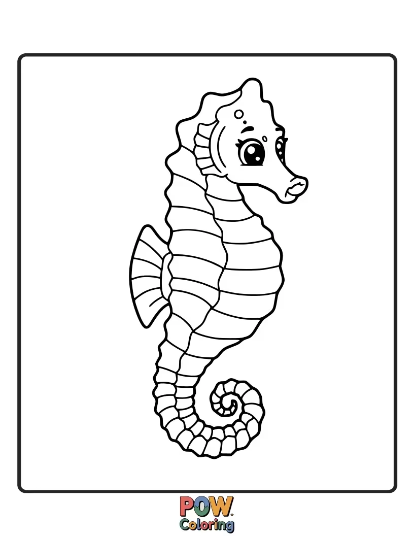 Free coloring page of A charming seahorse with a gentle curve, allowing for easy coloring and a delightful introduction to unique sea creatures.