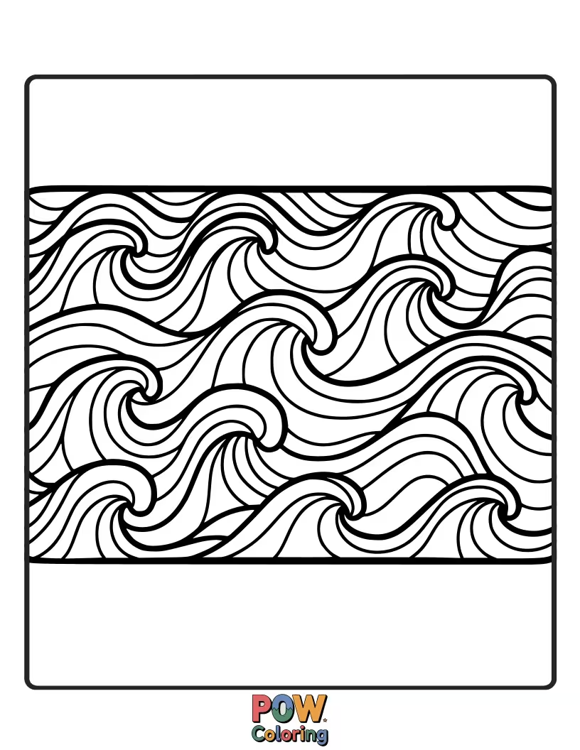 Free coloring page of A rug depicting soothing, simple wavy lines. Imagine the tranquil blues and greens you can use to color.