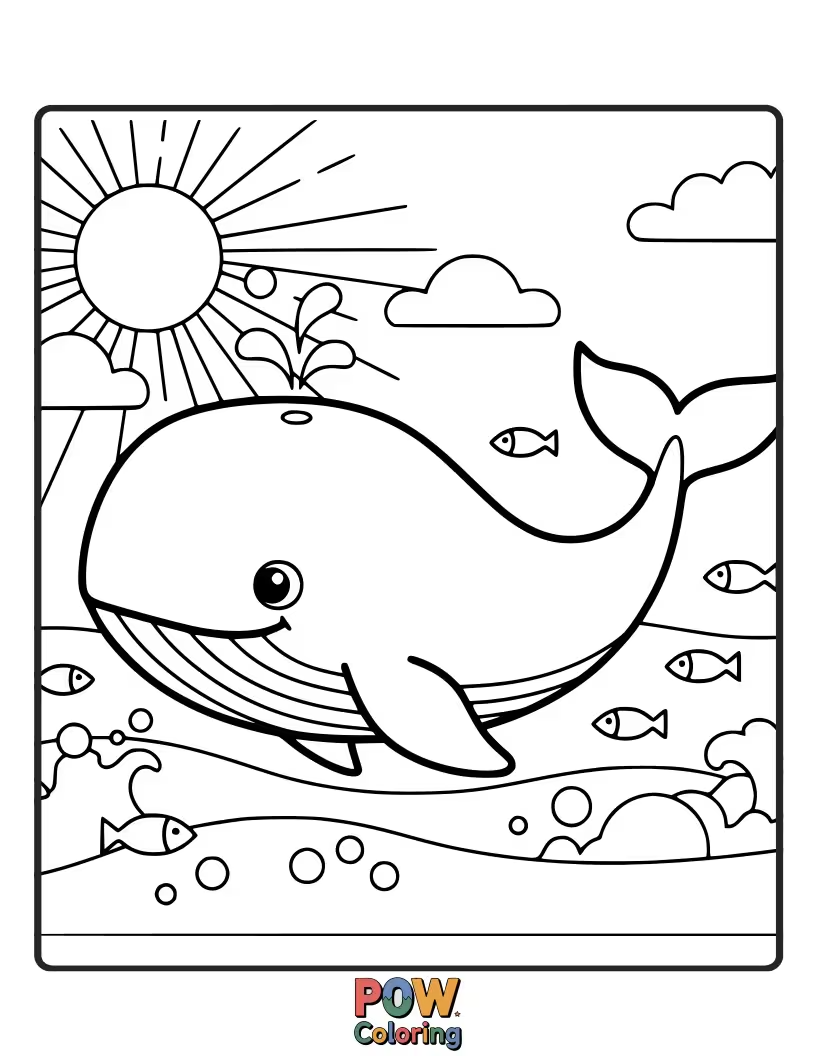 Free coloring page of A massive, gentle whale gracefully glides through the deep ocean, its tail leaving a subtle wake behind.