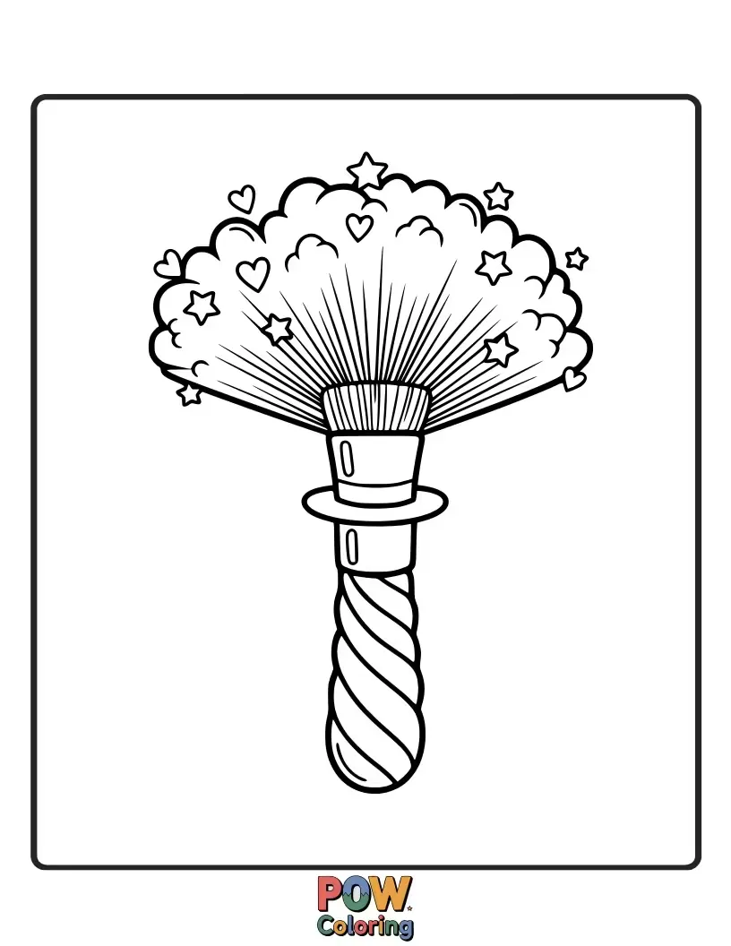 Free coloring page of A delightful oversized makeup brush with sparkling bristles, ready for a magical makeover. Perfect for young artists exploring creativity.