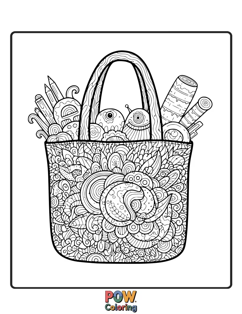 Free coloring page of Cute tote bags adorned with whimsical patterns, perfect for a touch of everyday magic and creative expression.