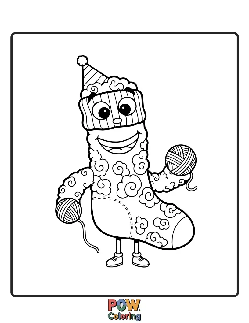Free coloring page of A cozy pair of socks adorned with tiny, dancing woodland creatures. Perfect for adding a touch of magic to your coloring!