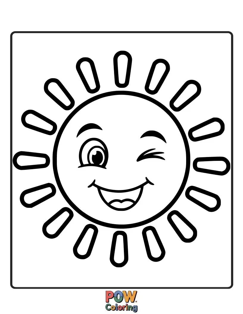 Free coloring page of A cheerful sun winks one eye, inviting little artists to add vibrant colors to its happy face and rays.