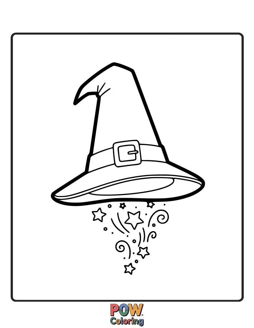 Free coloring page of A wizard’s hat has magically floated off his head and is doing a little dance around his pointy shoes.