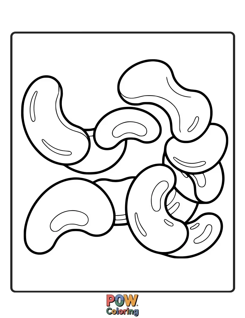 Free coloring page of A bunch of vibrantly colored jellybean-shaped beans, wobbling playfully and ready for a rainbow coloring spree.