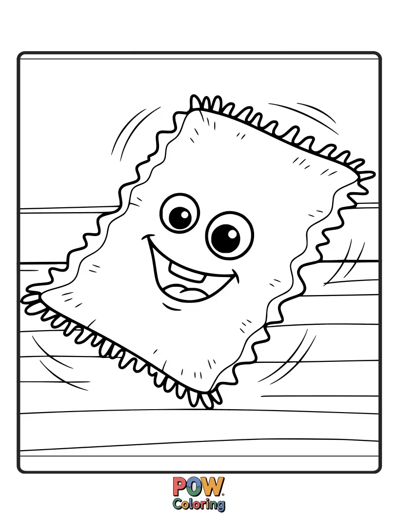 Free coloring page of A whimsical rug with a big, slightly lopsided smile. Perfect for adding cheerful colors to a happy, wobbly home.