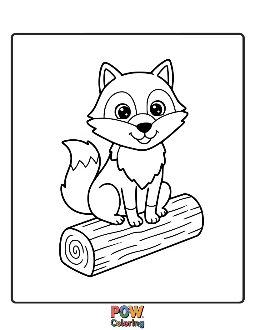 Free coloring page of A relaxed wolf resting on a fallen log in a peaceful forest setting.