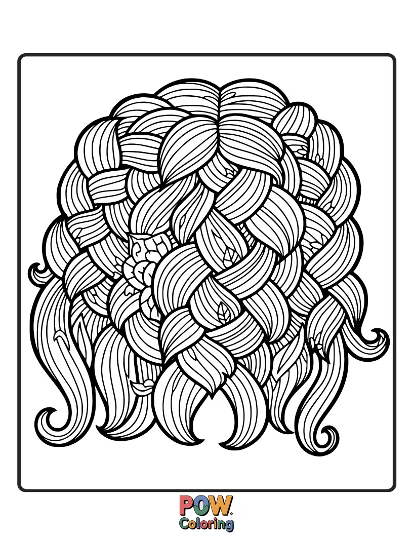 Free coloring page of A hairstyle creatively woven like a basket or intricate pattern.