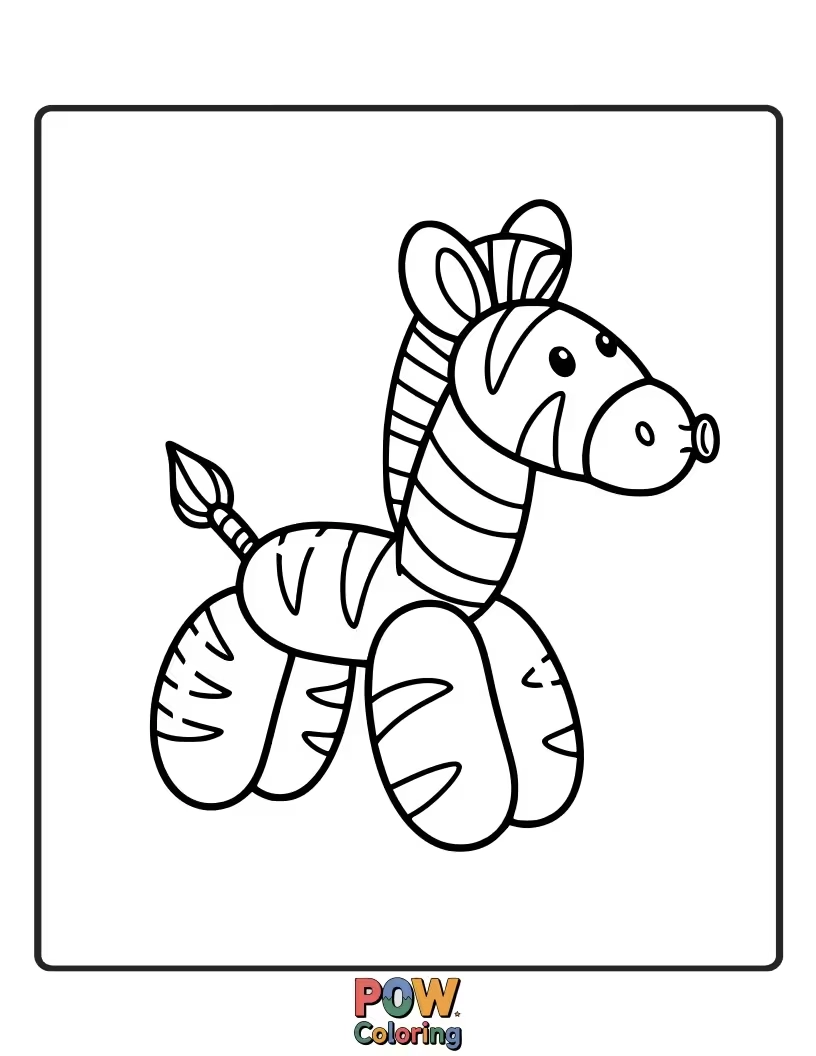 Free coloring page of A playful zebra making balloon animals for its friends, creating whimsical shapes.