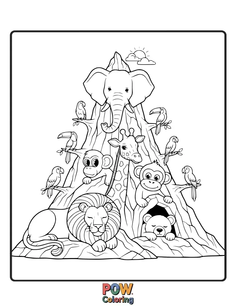 Free coloring page of A majestic eagle soaring above a stoic mountain goat, surveying the grand, rocky peaks.