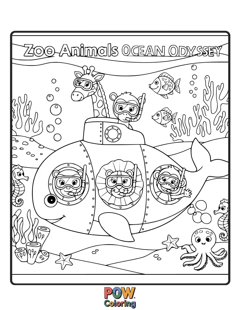 Free coloring page of A smiling dolphin and a curious sea turtle swimming joyfully through the sparkling ocean depths.